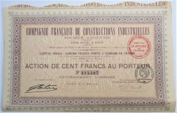Акция Промышленное строительство, 100 франков, Франция, Капитал: 12 млн